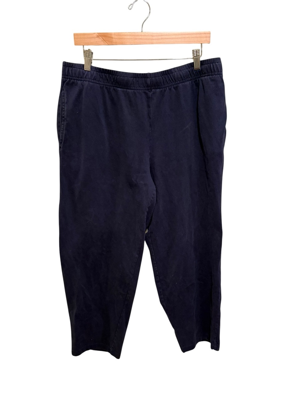 Lands' End 100% Cotton Women's Pull On Navy Elastic-Waist Track Pants - Size XL